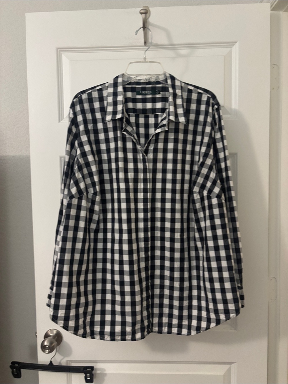 Lauren Ralph Lauren Black & White Check Button-Down Shirt SZ 3X Gingham Cotton